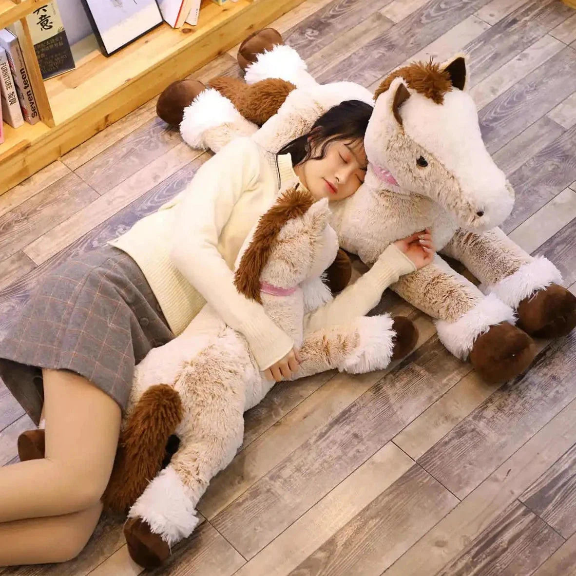 Luxuriously Soft and Adorable Giant Brown and Gray Horse Plush Toy