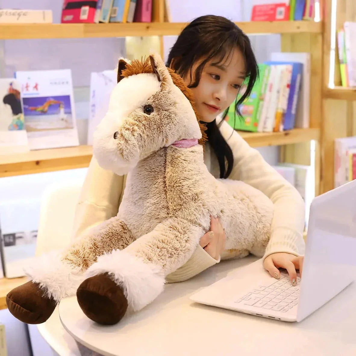 Luxuriously Soft and Adorable Giant Brown and Gray Horse Plush Toy