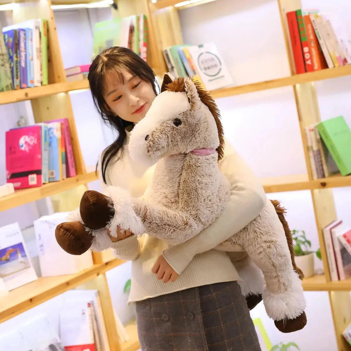 Luxuriously Soft and Adorable Giant Brown and Gray Horse Plush Toy