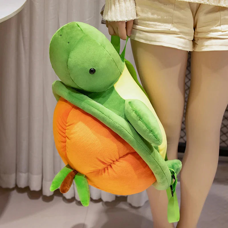 Vibrant Green and Orange Turtle Plush Backpack for Fun Adventures