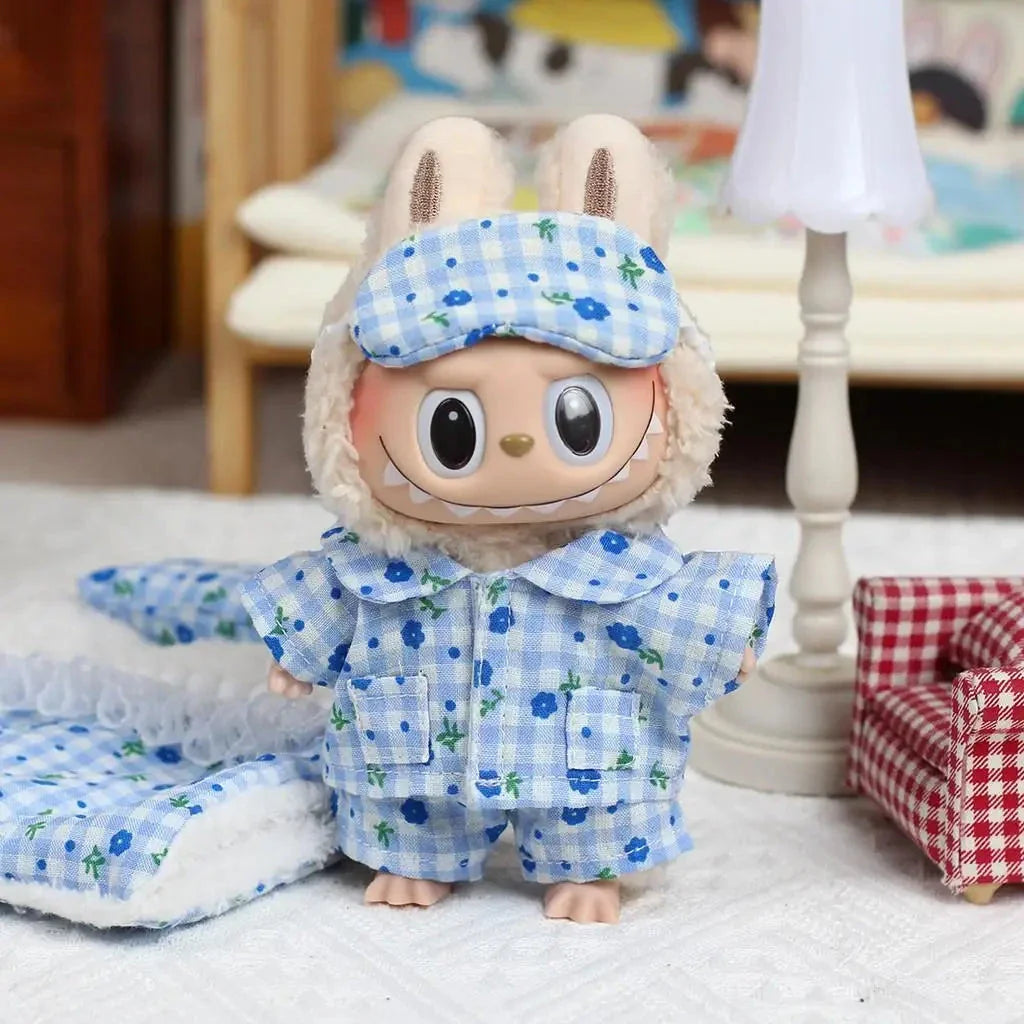 Handmade Labubu Plaid Floral Pajamas Outfit with Accessories