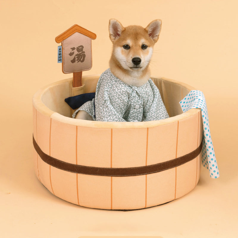 Cozy Japanese-Style Plush Bathtub Basket Bed for Cats and Dogs