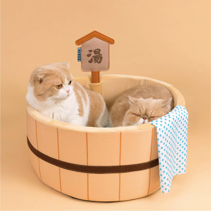 Cozy Japanese-Style Plush Bathtub Basket Bed for Cats and Dogs