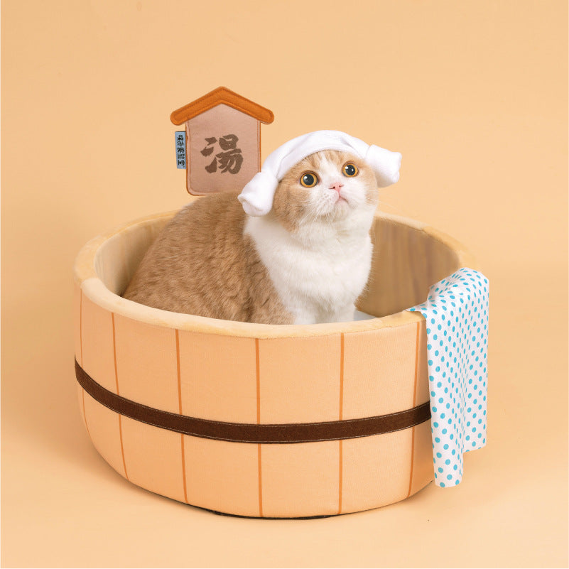 Cozy Japanese-Style Plush Bathtub Basket Bed for Cats and Dogs