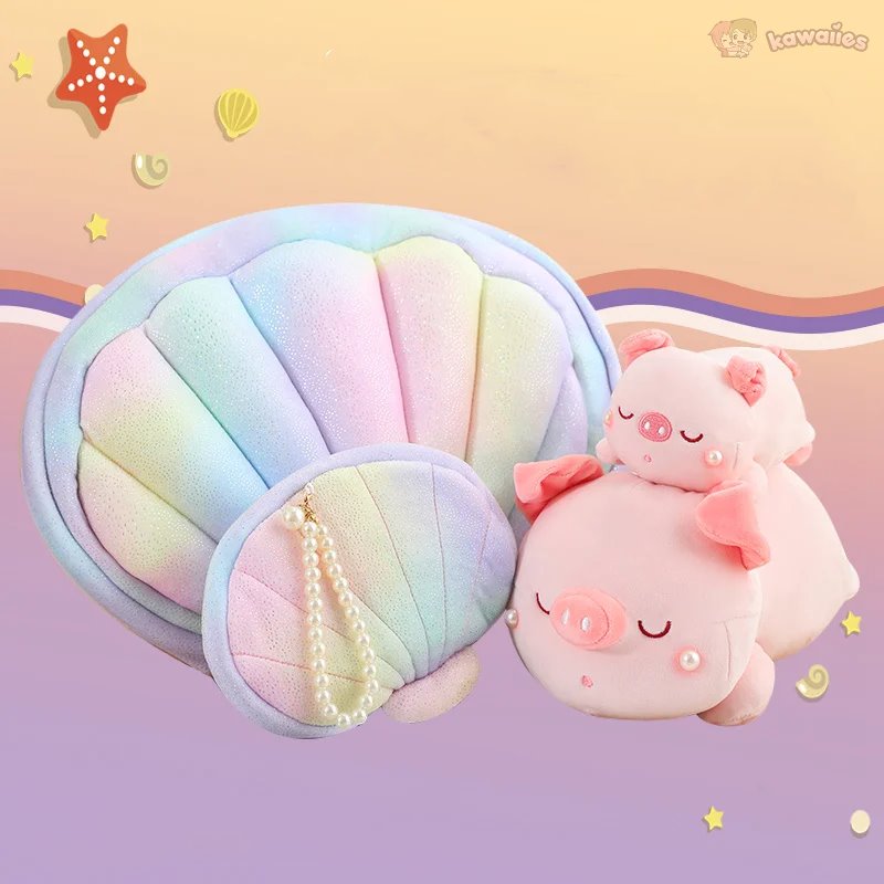 Adorable Jeju the Pig Plushie Snuggled in a Cozy Shell