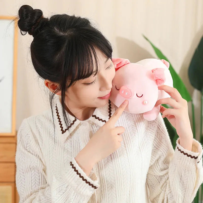 Adorable Jeju the Pig Plushie Snuggled in a Cozy Shell