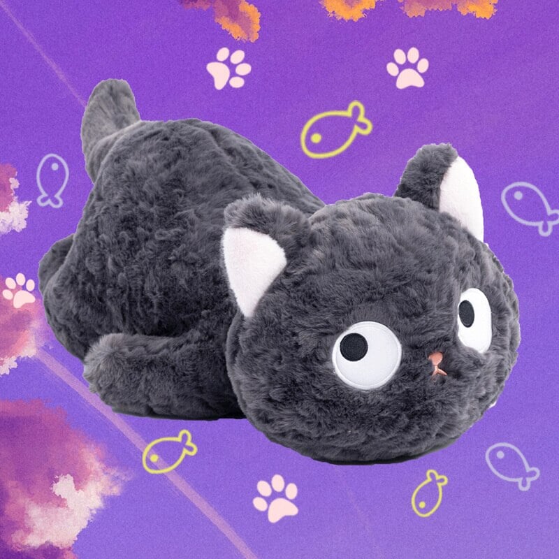 Adorable Laying Jiji the Fluffy Black Cat Plush Toy