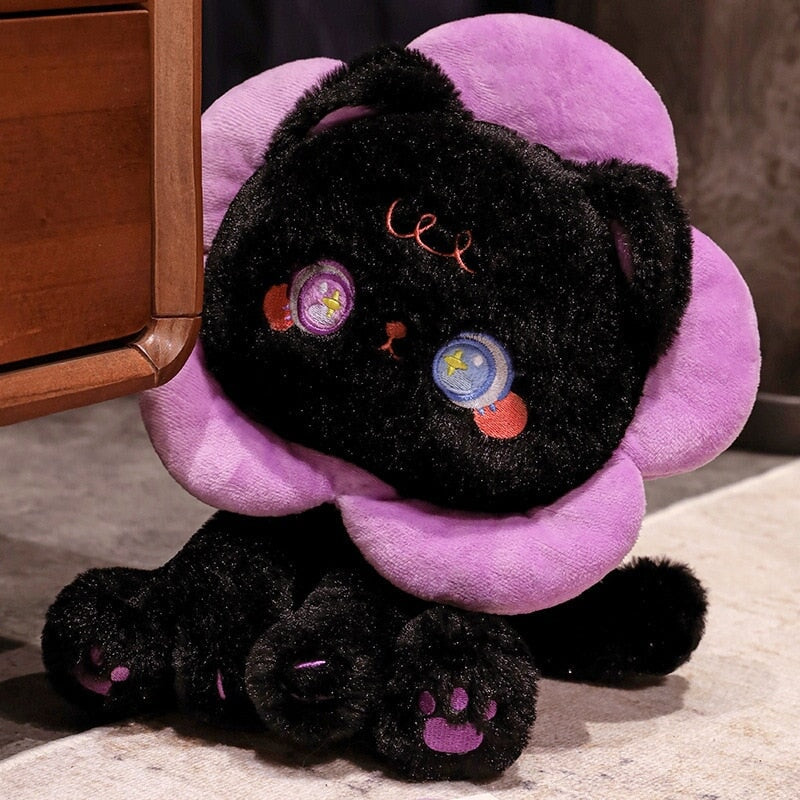 Adorable Kawaii Black and White Cat Flower Plushies