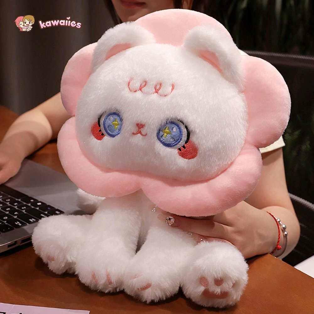 Adorable Kawaii Black and White Cat Flower Plushies