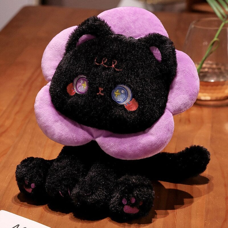 Adorable Kawaii Black and White Cat Flower Plushies