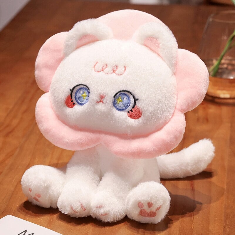 Adorable Kawaii Black and White Cat Flower Plushies