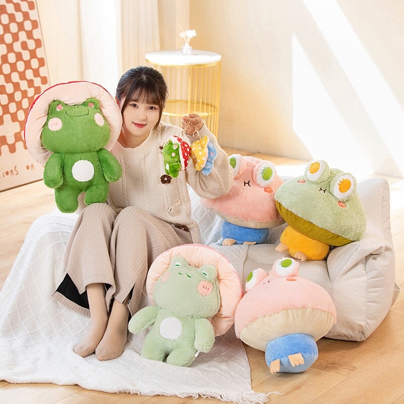 Adorable Fluffy Mushroom Frog Family Cuddly Plush Toys
