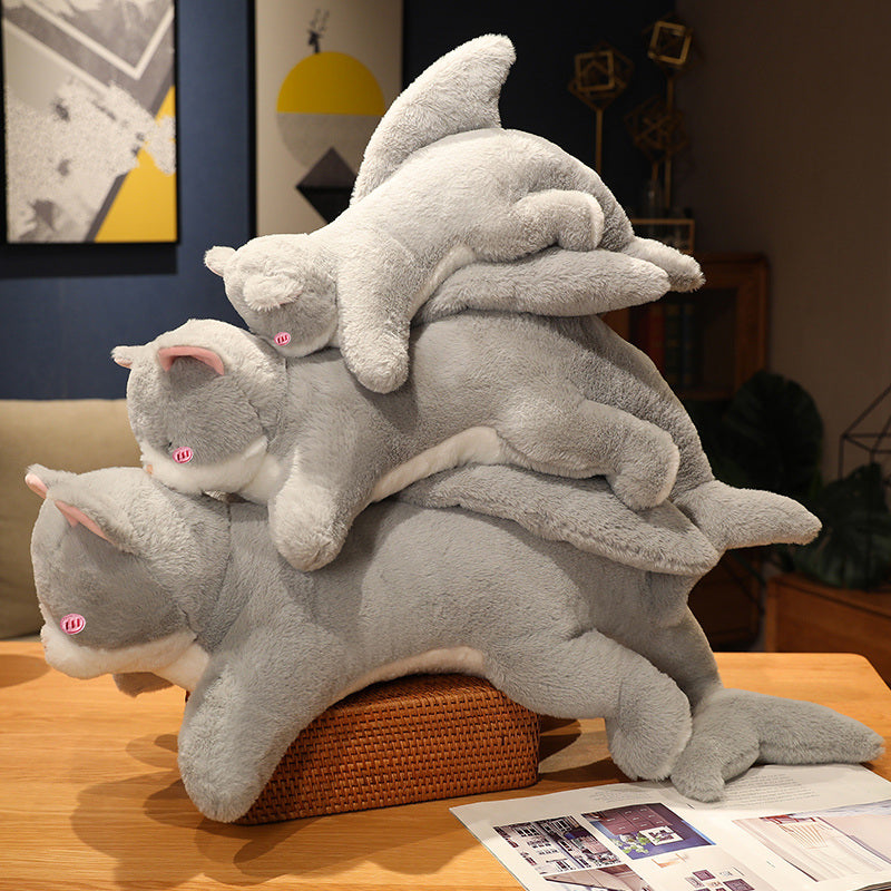 Adorable Grey Cat-Shark Hybrid Plush Toy