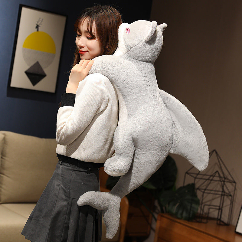 Adorable Grey Cat-Shark Hybrid Plush Toy