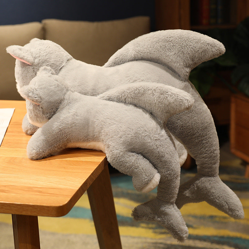 Adorable Grey Cat-Shark Hybrid Plush Toy
