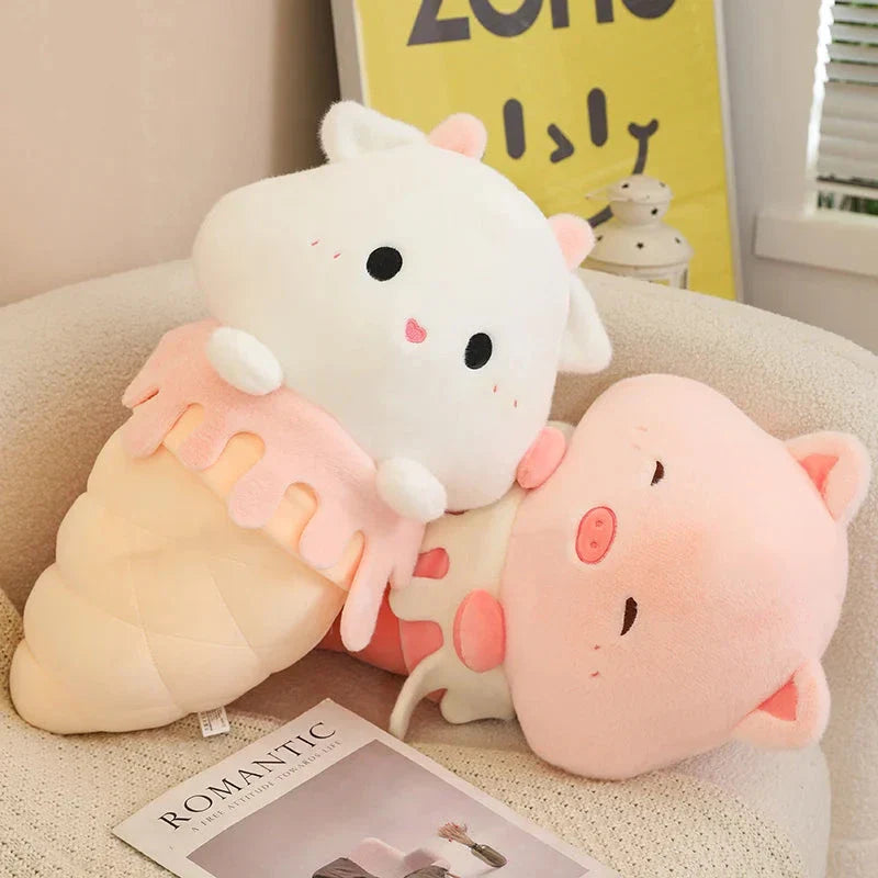 Adorable Kawaii Ice Cream-Inspired Plushie Collection: Pig, Capybara, Chick, and Sheep!