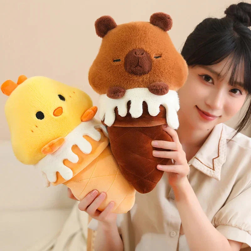 Adorable Kawaii Ice Cream-Inspired Plushie Collection: Pig, Capybara, Chick, and Sheep!