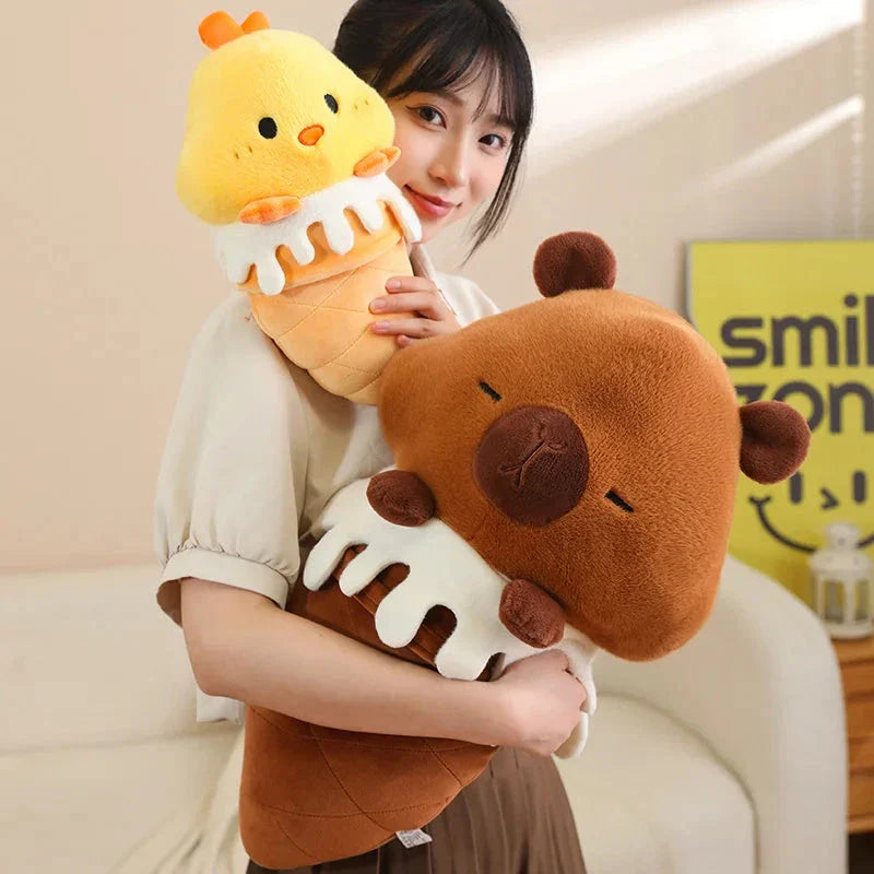 Adorable Kawaii Ice Cream-Inspired Plushie Collection: Pig, Capybara, Chick, and Sheep!