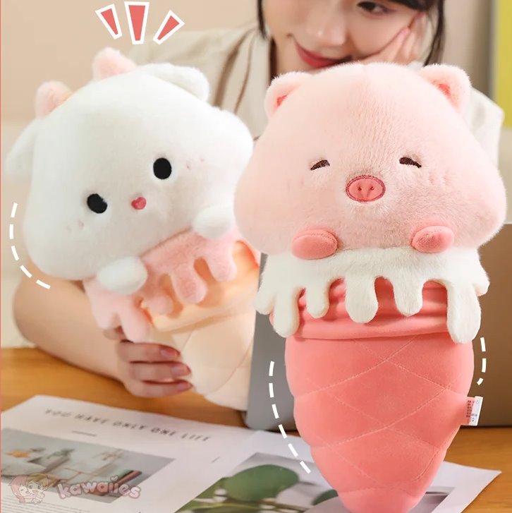 Adorable Kawaii Ice Cream-Inspired Plushie Collection: Pig, Capybara, Chick, and Sheep!