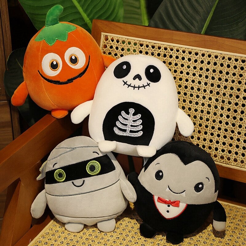 Adorable Halloween Plushies: Kawaii Skeletons, Pumpkin Zombies, Frankenstein, and Vampires!
