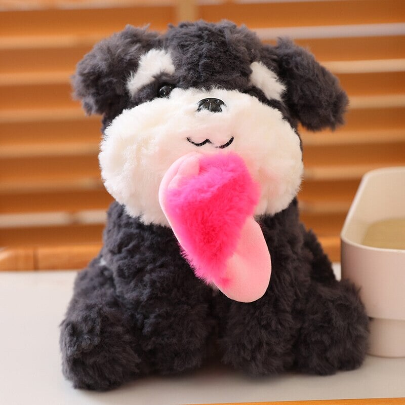 Adorable Sooty the Fluffy Black Dog Plushie with Cozy Slippers