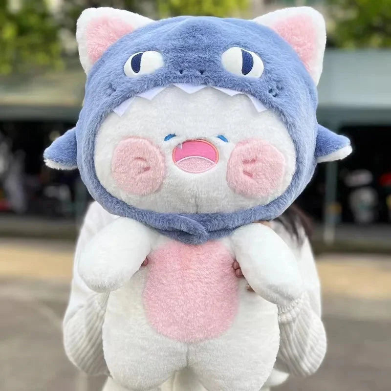 Adorable Plushie of a White Cat Shark Hat