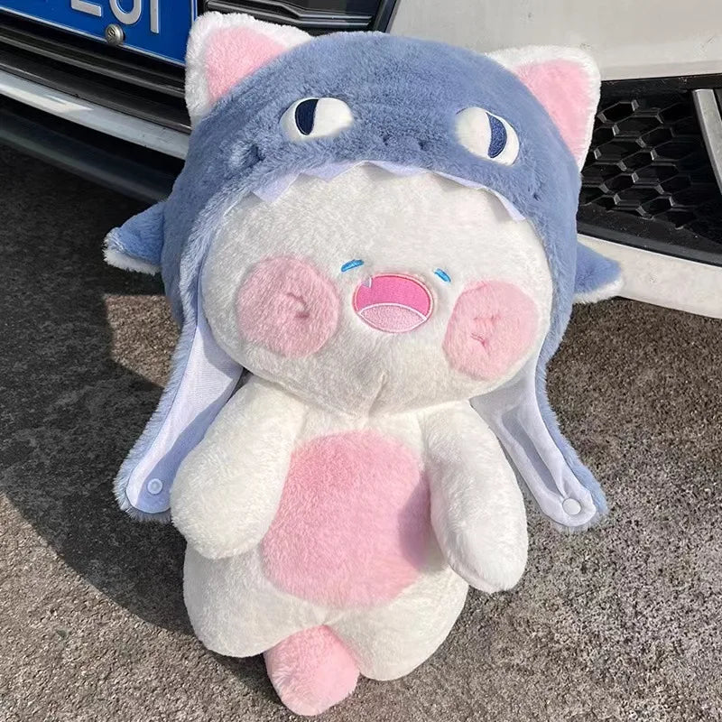 Adorable Plushie of a White Cat Shark Hat