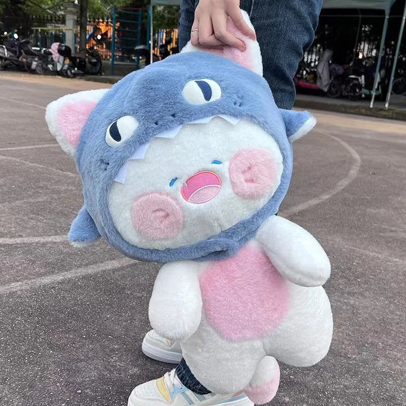 Adorable Plushie of a White Cat Shark Hat