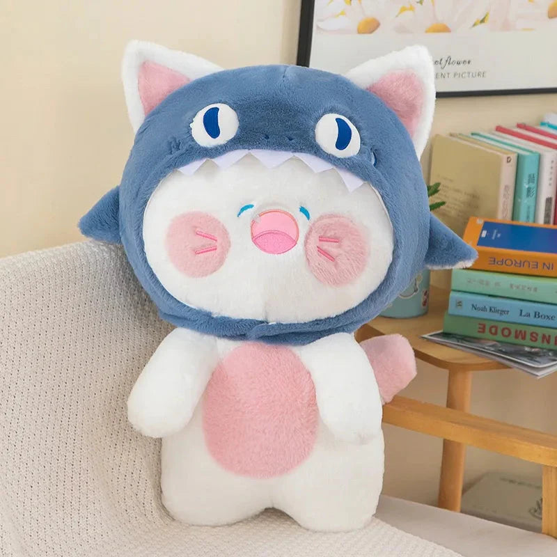 Adorable Plushie of a White Cat Shark Hat