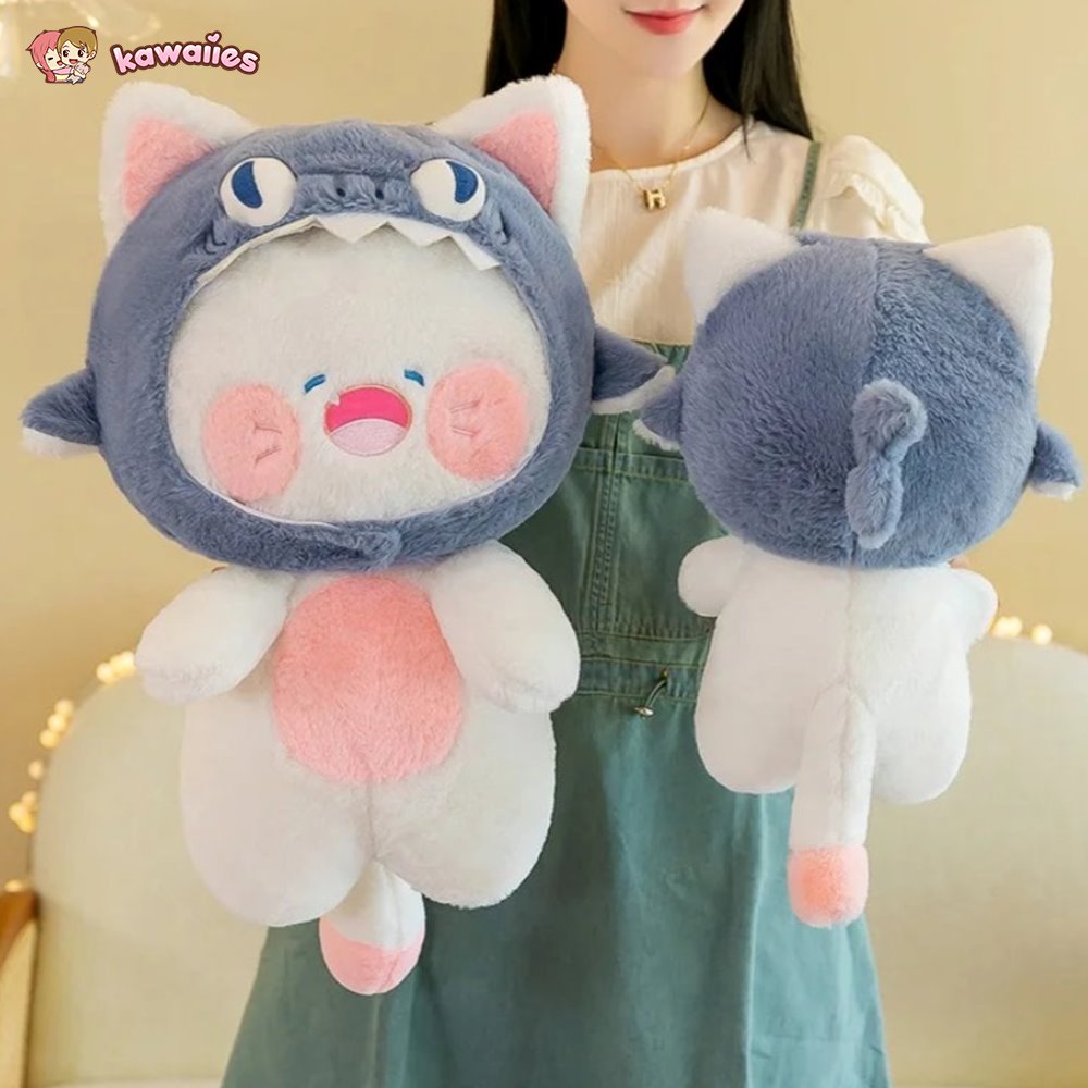 Adorable Plushie of a White Cat Shark Hat