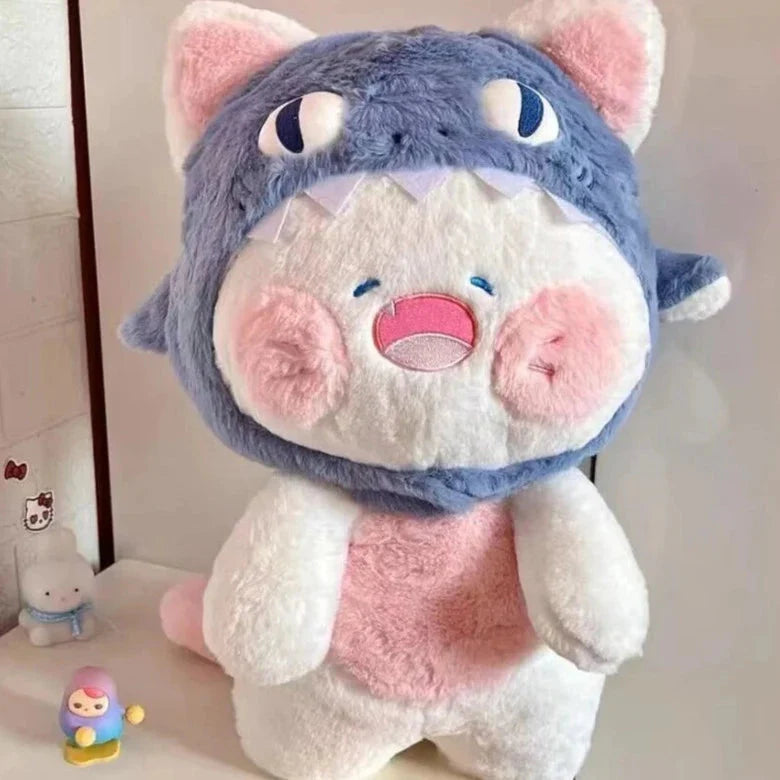 Adorable Plushie of a White Cat Shark Hat