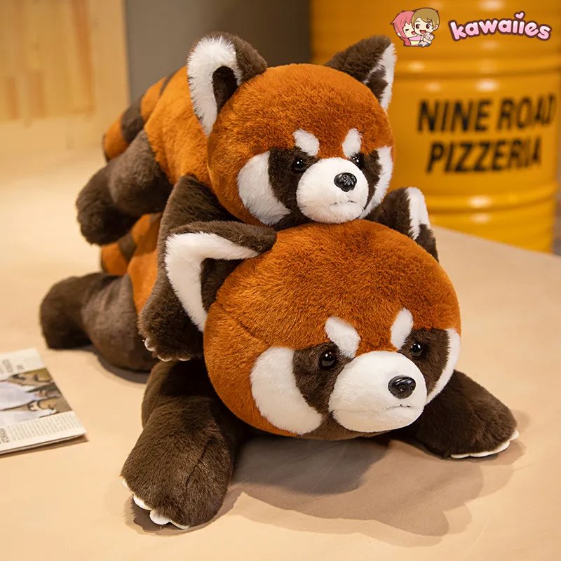 Adorable Laying Fluffy Red Panda Realistic Plush Toy