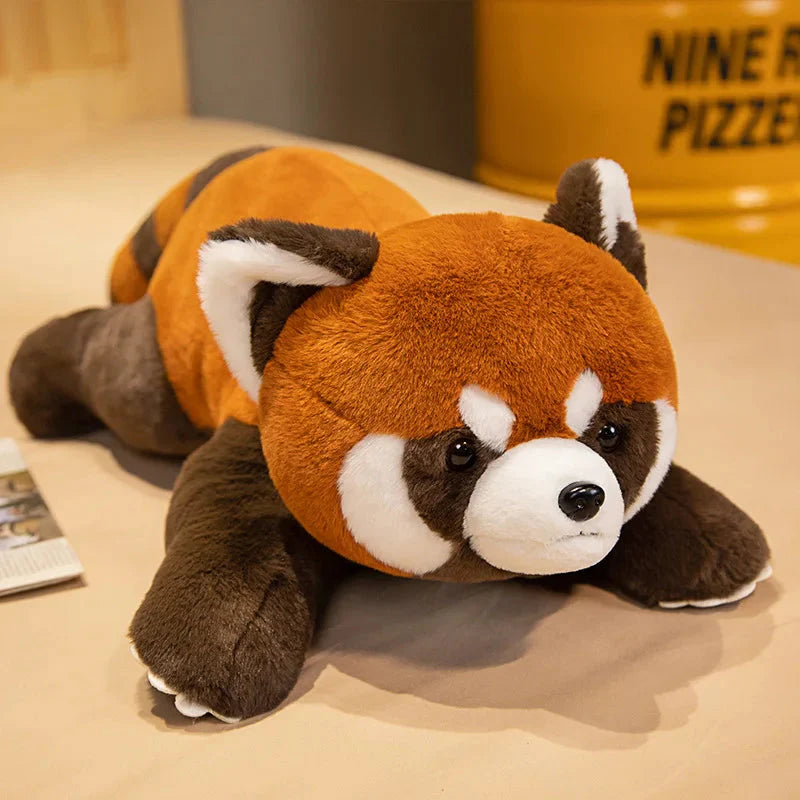 Adorable Laying Fluffy Red Panda Realistic Plush Toy