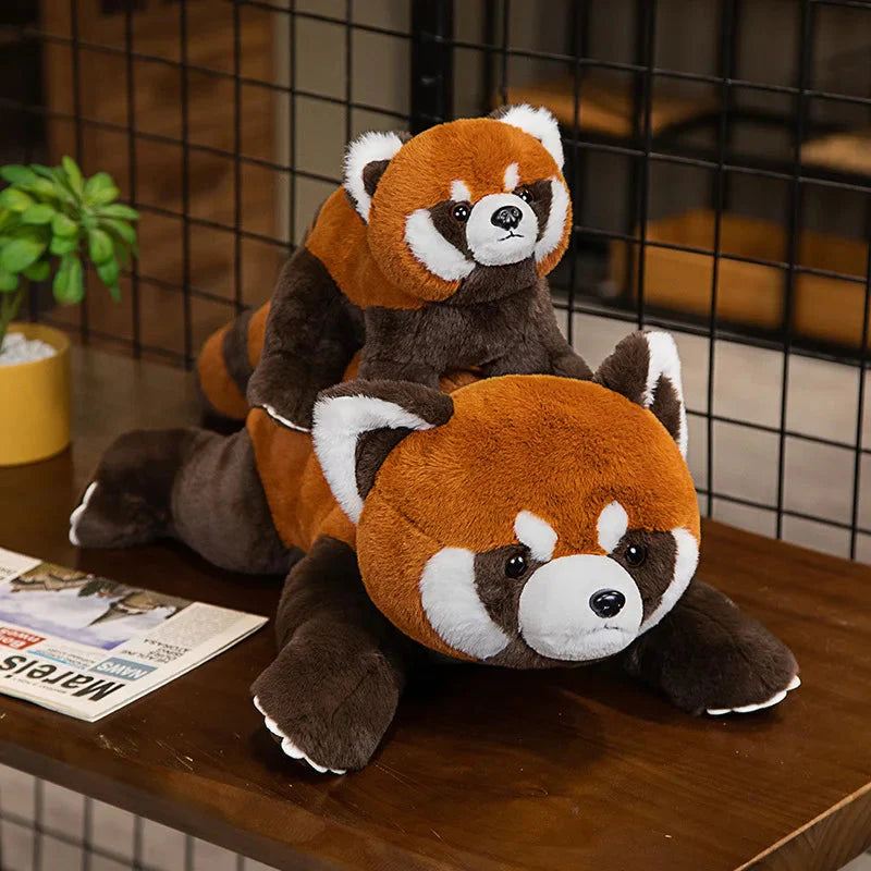 Adorable Laying Fluffy Red Panda Realistic Plush Toy