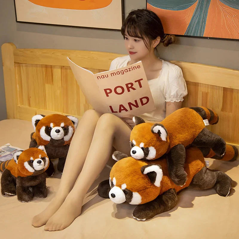 Adorable Laying Fluffy Red Panda Realistic Plush Toy