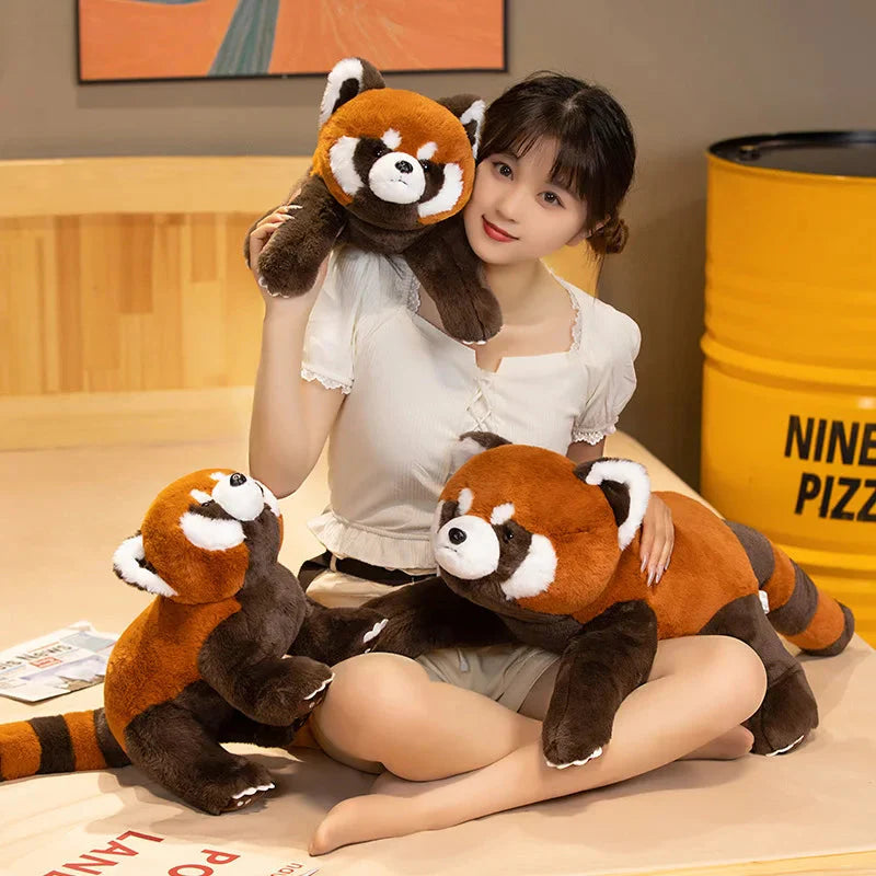 Adorable Laying Fluffy Red Panda Realistic Plush Toy