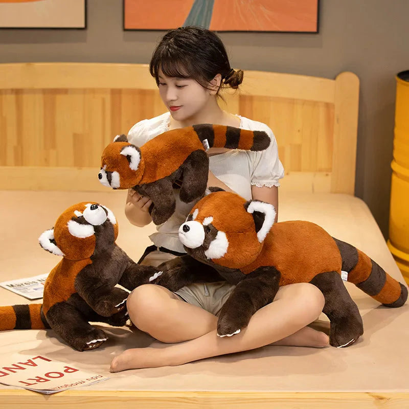 Adorable Laying Fluffy Red Panda Realistic Plush Toy