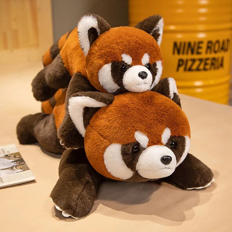 Adorable Laying Fluffy Red Panda Realistic Plush Toy