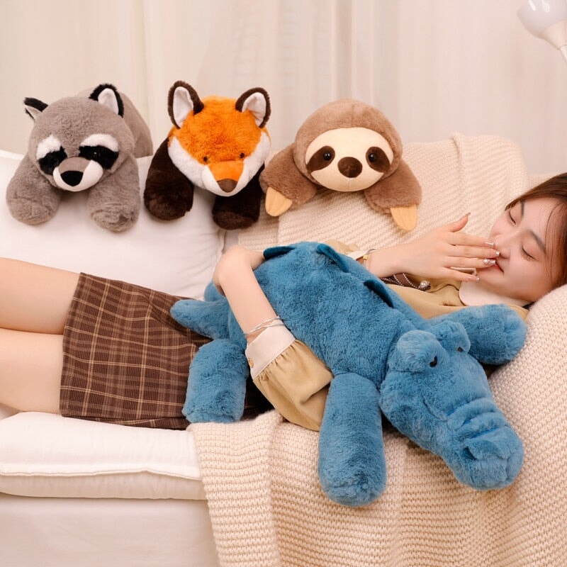 Cuddle Buddies: Sloth, Fox, Raccoon, and Crocodile Plush Toy Set