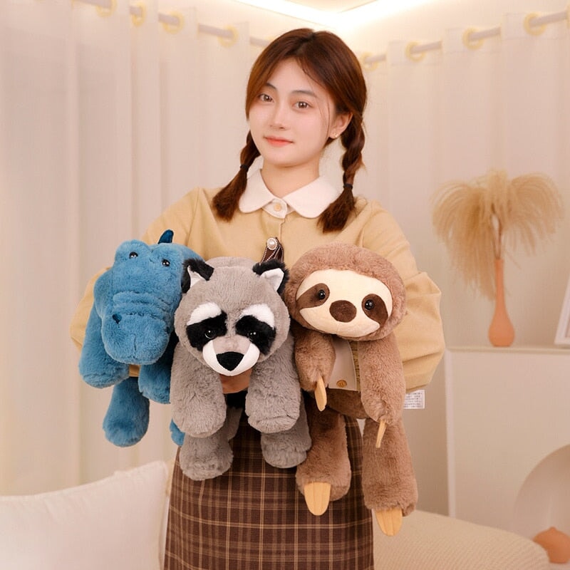 Cuddle Buddies: Sloth, Fox, Raccoon, and Crocodile Plush Toy Set