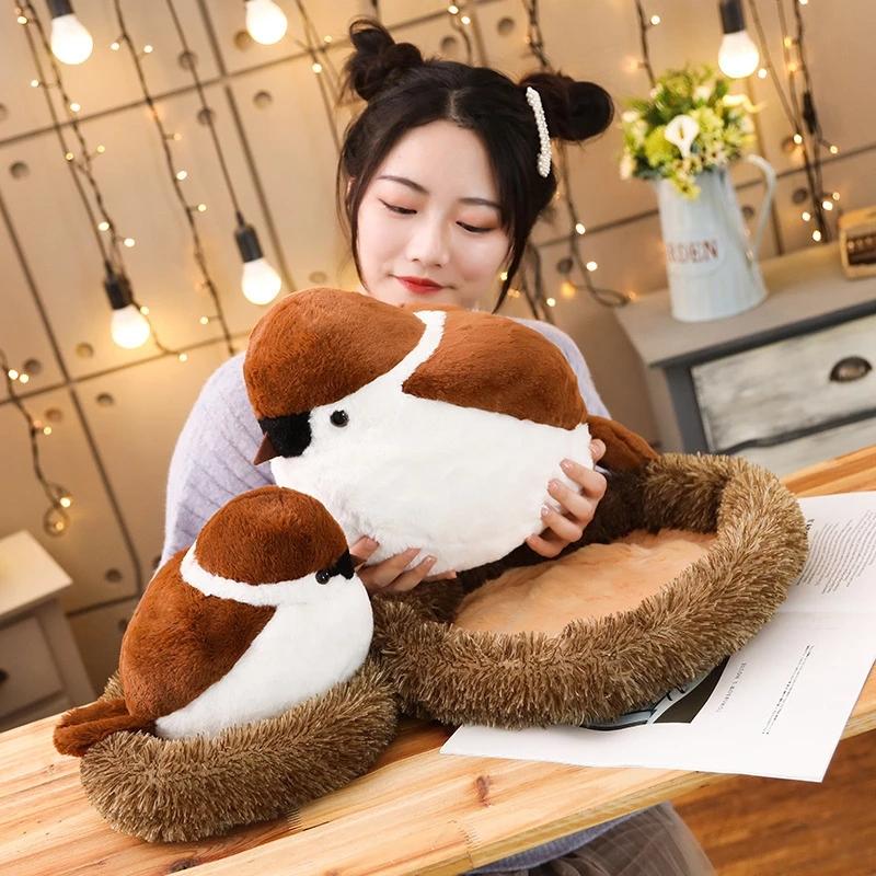 Adorable Realistic Sparrow Family Plush Toys