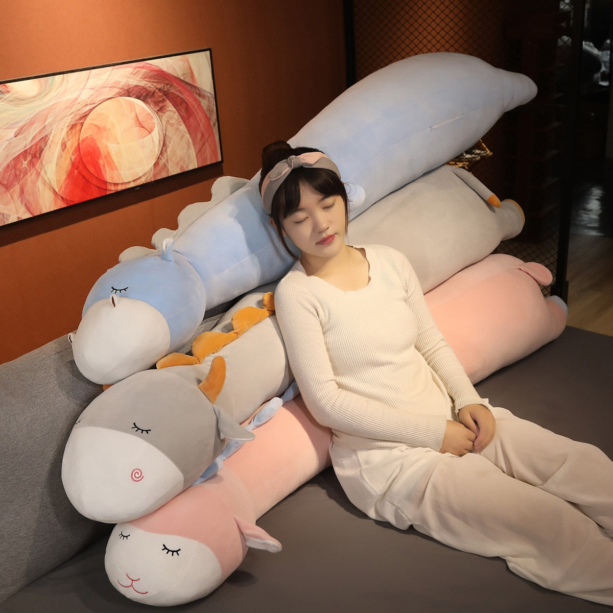 Extra-Soft Long Plush Hippo, Cow, and Sheep Stuffed Animals for Cuddling