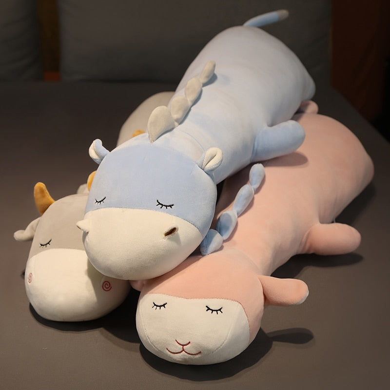 Extra-Soft Long Plush Hippo, Cow, and Sheep Stuffed Animals for Cuddling