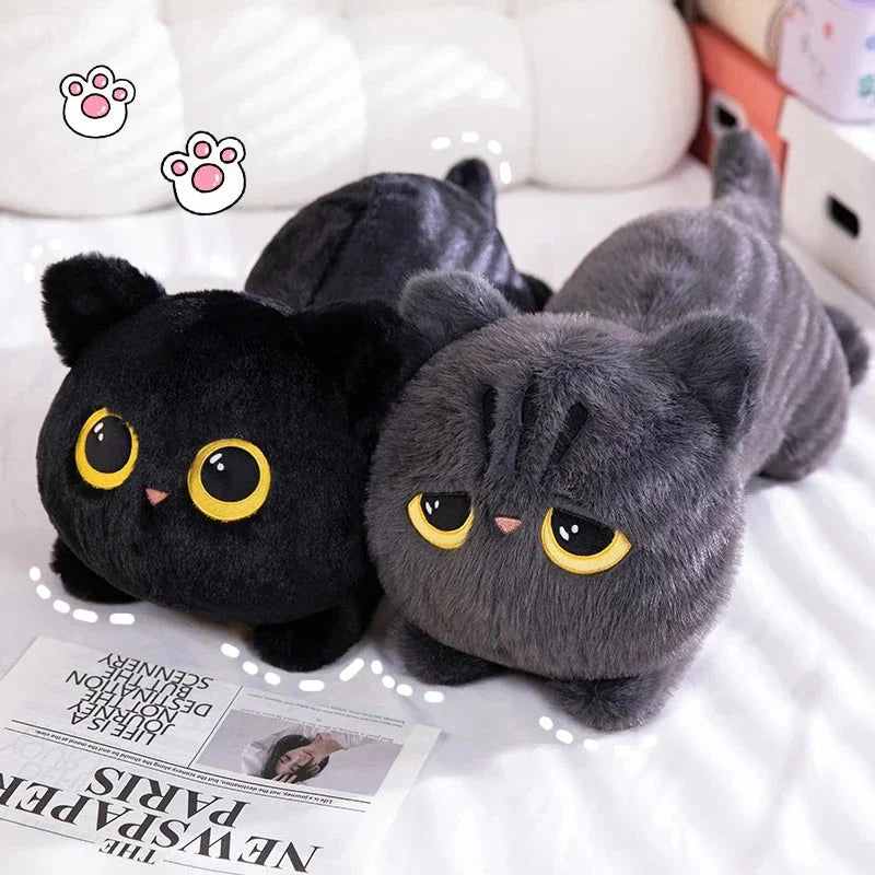 Extra-Large Fluffy Black and Gray Cat Plush Toys