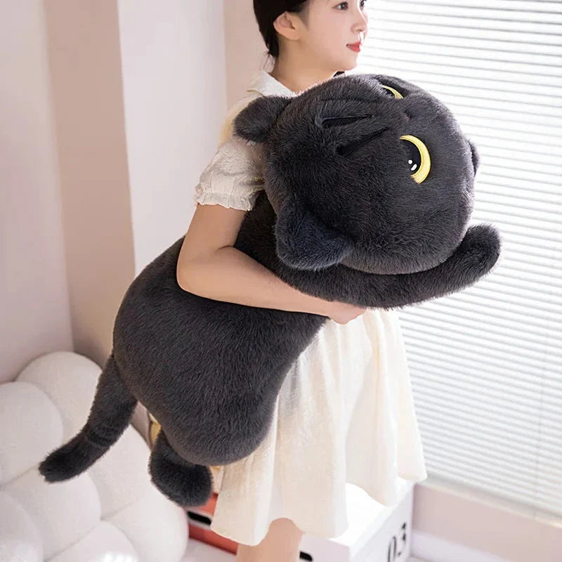 Extra-Large Fluffy Black and Gray Cat Plush Toys