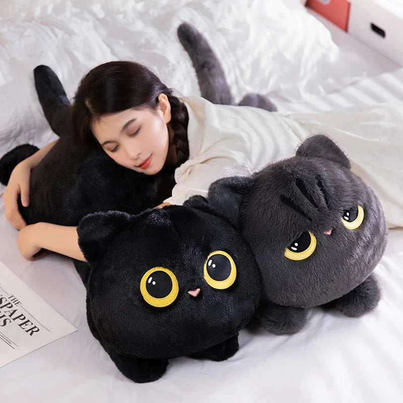 Extra-Large Fluffy Black and Gray Cat Plush Toys
