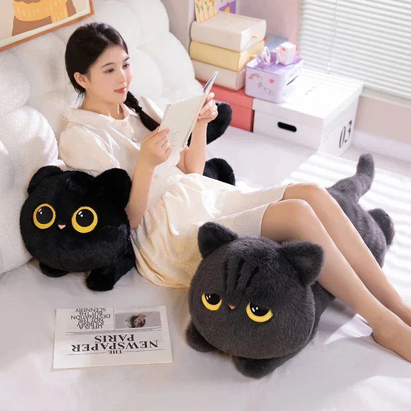 Extra-Large Fluffy Black and Gray Cat Plush Toys