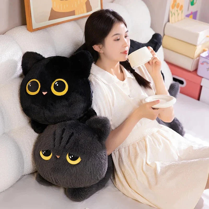 Extra-Large Fluffy Black and Gray Cat Plush Toys
