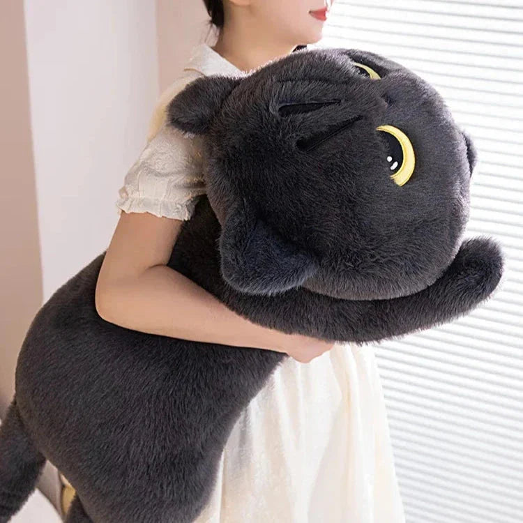 Extra-Large Fluffy Black and Gray Cat Plush Toys