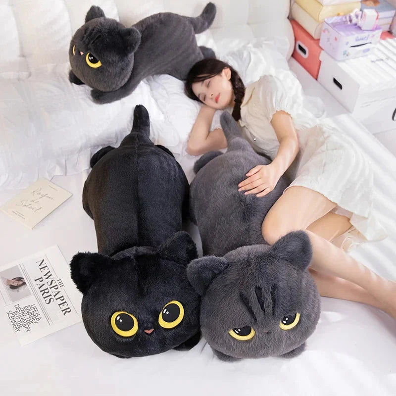 Extra-Large Fluffy Black and Gray Cat Plush Toys